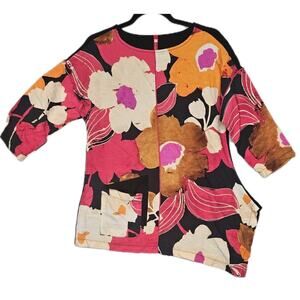 IC Collections Lagenlook Floral Tunic Top Women Art To Wear Asymmetrical USA
